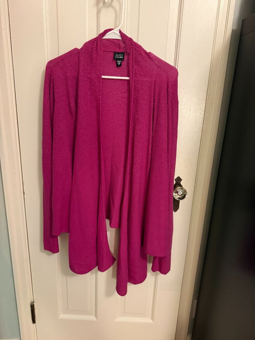 Eileen Fisher Open Front Wool Cardigan Sweater – Fuchsia/Magenta – Medium